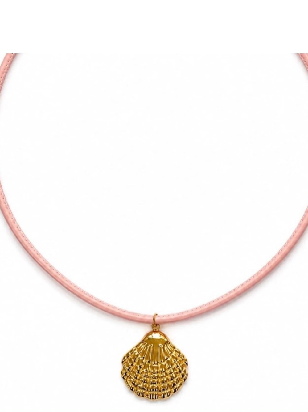 Mayamar Pink Leather cord Choker Necklace with Gold
Shell Charm